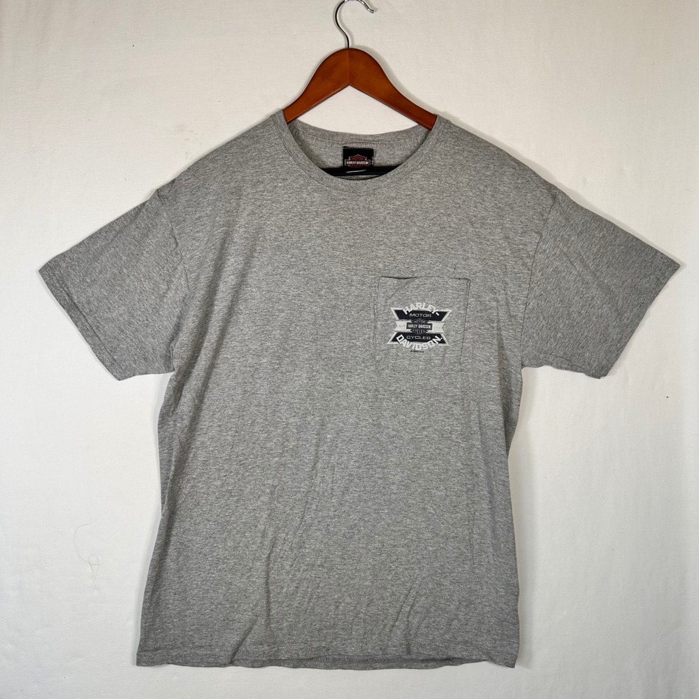 Harley-Davidson Rochester NH Graphic Pocket T-Shirt Mens Large Gray Short Sleeve